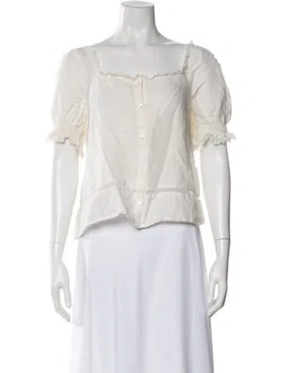 Pre-owned Sézane Square Neckline Short Sleeve Blouse In White