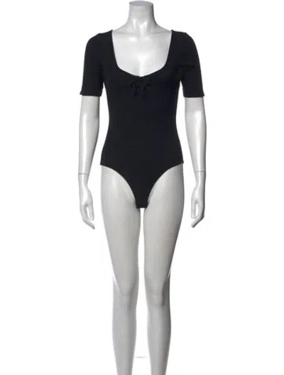 Pre-owned Sézane Square Neckline Short Sleeve Bodysuit In Blue