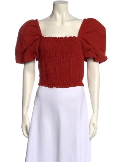 Pre-owned Sézane Square Neckline Short Sleeve Crop Top In Orange