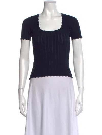 Pre-owned Sézane Square Neckline Short Sleeve Top In Blue