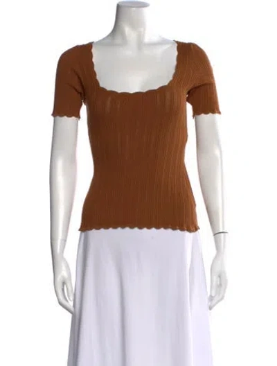Pre-owned Sézane Square Neckline Short Sleeve Top In Neutrals