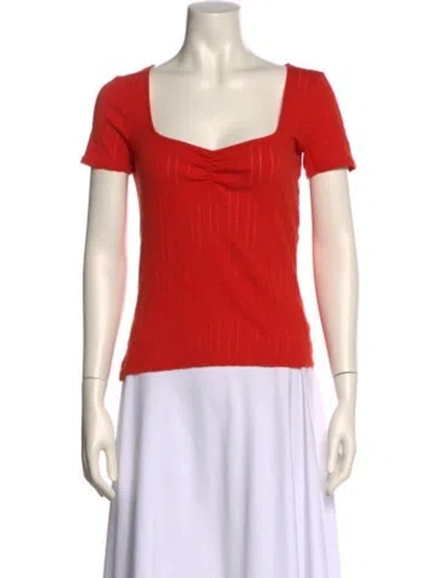 Pre-owned Sézane Square Neckline Short Sleeve Top In Orange