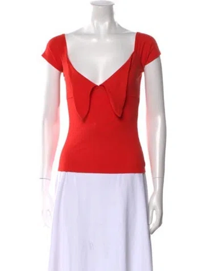 Pre-owned Sézane Square Neckline Short Sleeve Top In Red