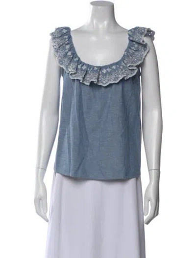 Pre-owned Sézane Square Neckline Sleeveless Blouse In Blue