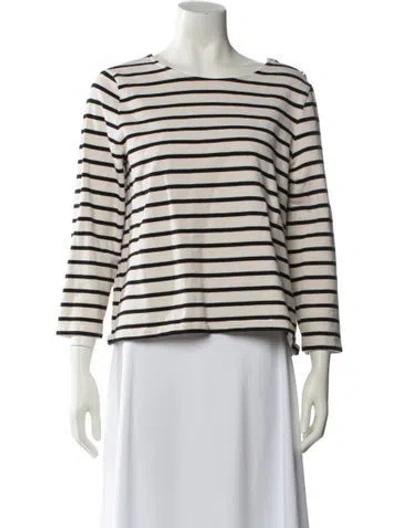 Pre-owned Sézane Striped Bateau Neckline Crop Top In White