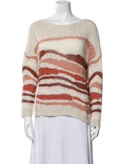 Pre-owned Sézane Striped Bateau Neckline Sweater In Brown