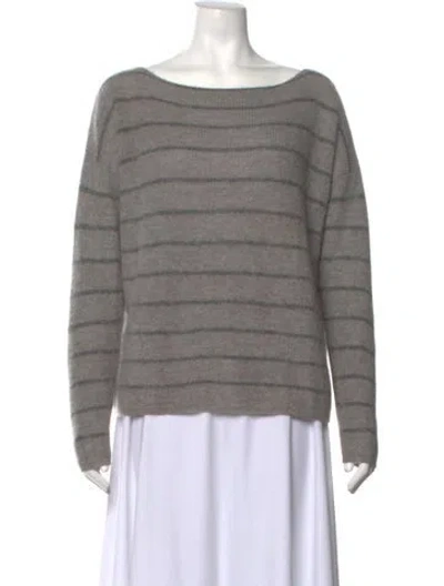 Pre-owned Sézane Striped Bateau Neckline Sweater In Grey