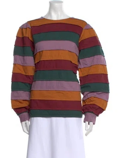 Pre-owned Sézane Striped Bateau Neckline Sweatshirt In Purple