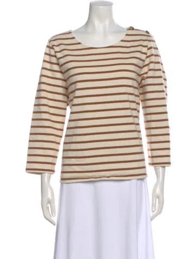 Pre-owned Sézane Striped Bateau Neckline Top In Brown
