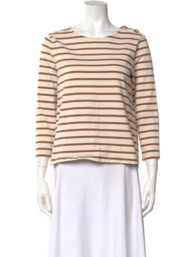 Pre-owned Sézane Striped Bateau Neckline Top In Neutral