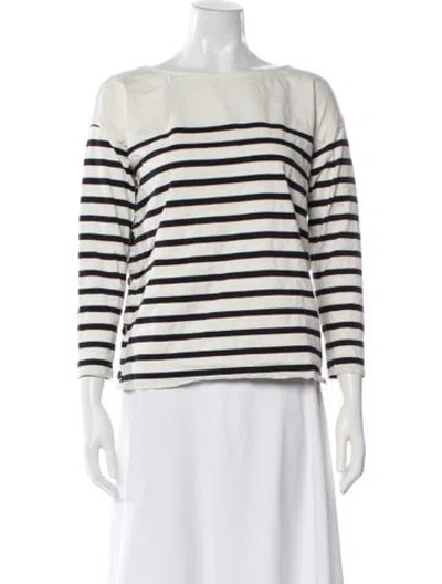 Pre-owned Sézane Striped Bateau Neckline Top In Neutral