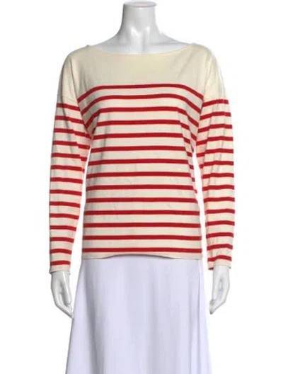 Pre-owned Sézane Striped Bateau Neckline Top In Neutral