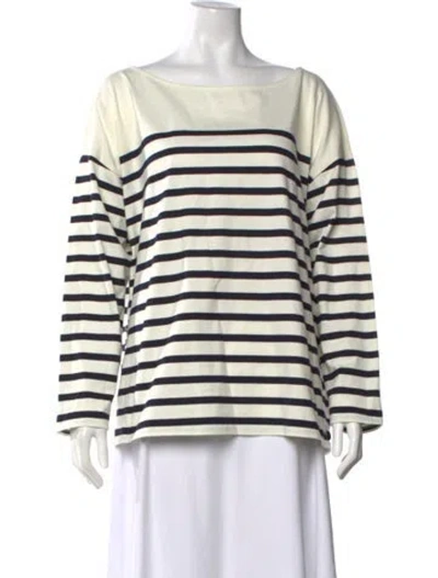 Pre-owned Sézane Striped Bateau Neckline Top In Neutral