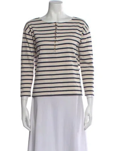 Pre-owned Sézane Striped Crew Neck Button-up Top In Neutral