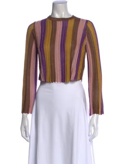 Pre-owned Sézane Striped Crew Neck Crop Top W/ Tags In Purple
