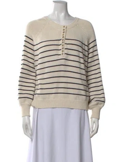 Pre-owned Sézane Striped Crew Neck Sweater In White