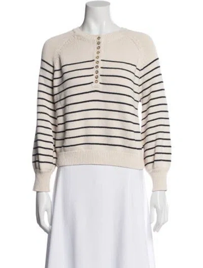 Pre-owned Sézane Striped Crew Neck Sweater In White