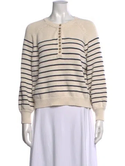 Pre-owned Sézane Striped Crew Neck Sweater In White