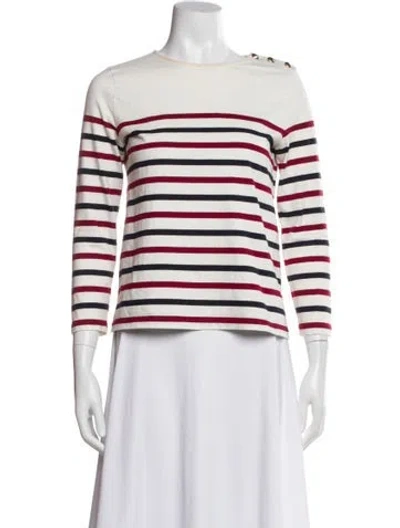 Pre-owned Sézane Striped Crew Neck Top In White