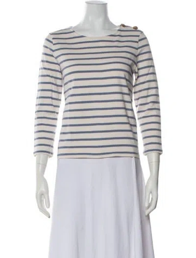 Pre-owned Sézane Striped Crew Neck Top In White