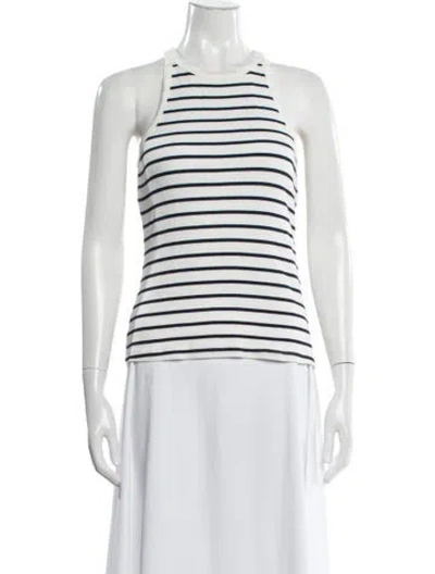 Pre-owned Sézane Striped Crew Neck Top In White