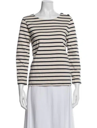 Pre-owned Sézane Striped Crew Neck Top In White