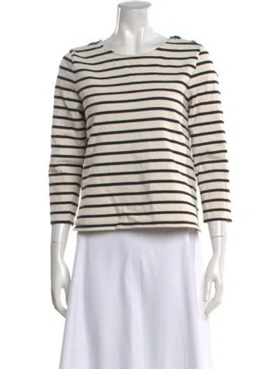 Pre-owned Sézane Striped Crew Neck Top In White