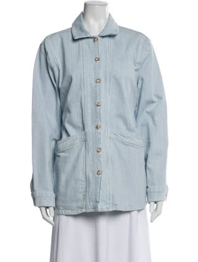 Pre-owned Sézane Striped Denim Jacket In Blue