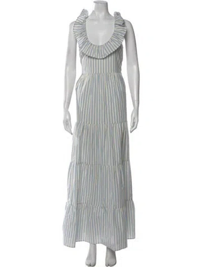 Pre-owned Sézane Striped Long Dress In Blue