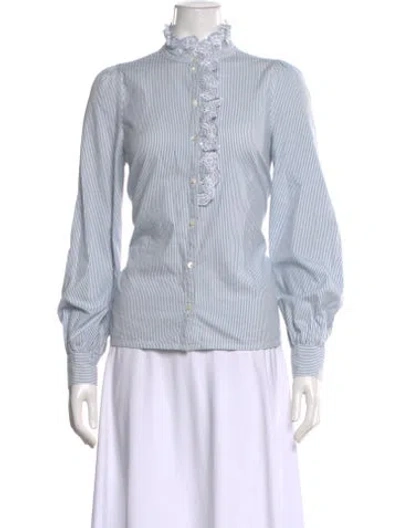 Pre-owned Sézane Striped Long Sleeve Blouse In Blue