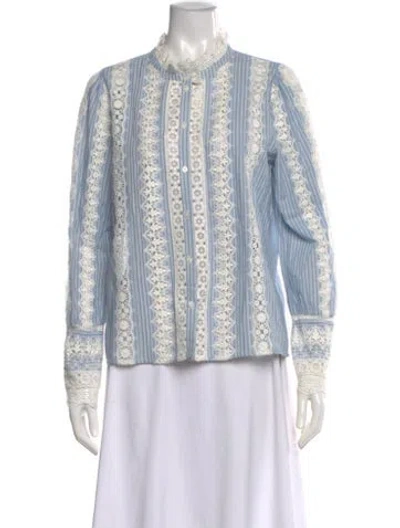 Pre-owned Sézane Striped Long Sleeve Blouse In Blue