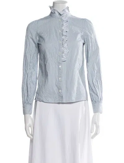 Pre-owned Sézane Striped Long Sleeve Blouse In Blue
