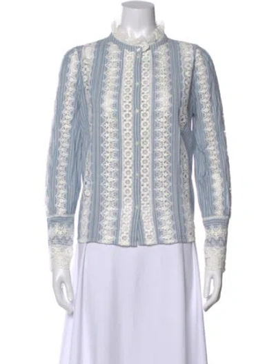 Pre-owned Sézane Striped Long Sleeve Blouse In Blue
