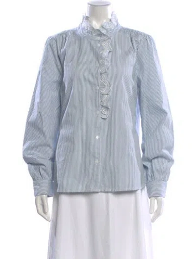 Pre-owned Sézane Striped Long Sleeve Blouse In Blue