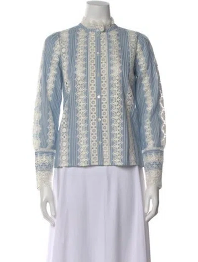 Pre-owned Sézane Striped Long Sleeve Blouse In Blue