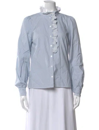 Pre-owned Sézane Striped Long Sleeve Blouse In Blue