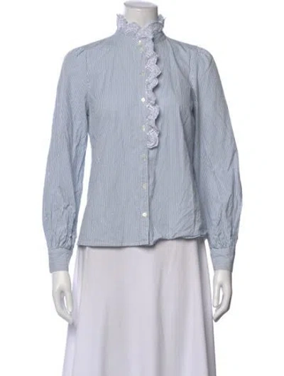 Pre-owned Sézane Striped Long Sleeve Blouse In Blue