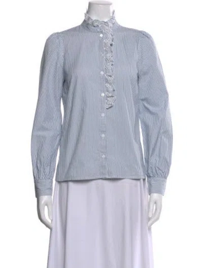 Pre-owned Sézane Striped Long Sleeve Blouse In Blue