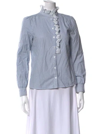 Pre-owned Sézane Striped Long Sleeve Blouse In Blue