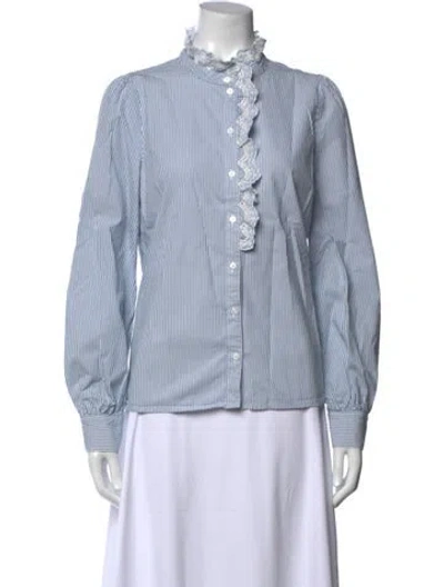 Pre-owned Sézane Striped Long Sleeve Blouse In Blue