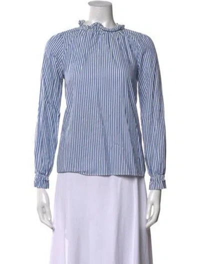 Pre-owned Sézane Striped Long Sleeve Blouse In Blue