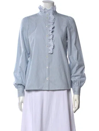 Pre-owned Sézane Striped Long Sleeve Blouse In Blue