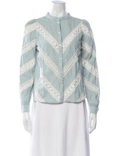 Pre-owned Sézane Striped Long Sleeve Blouse In Blue