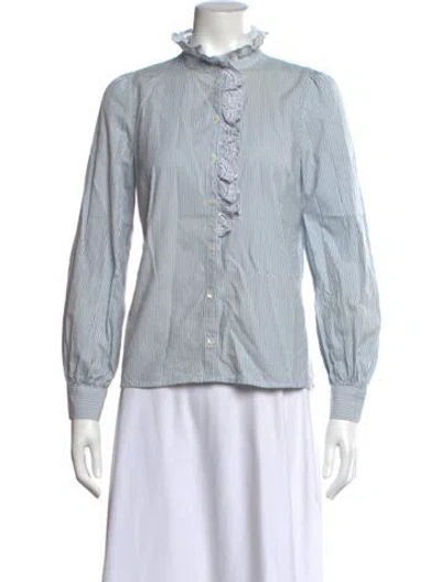 Pre-owned Sézane Striped Long Sleeve Blouse In Blue
