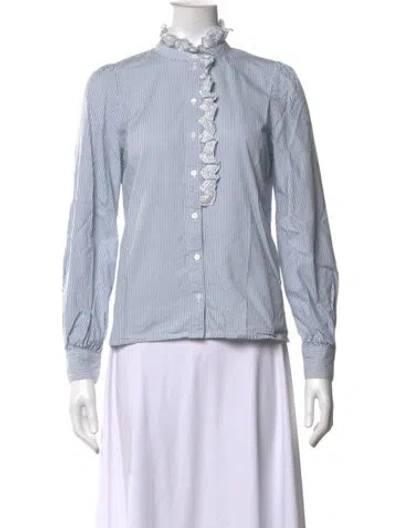 Pre-owned Sézane Striped Long Sleeve Blouse In Blue