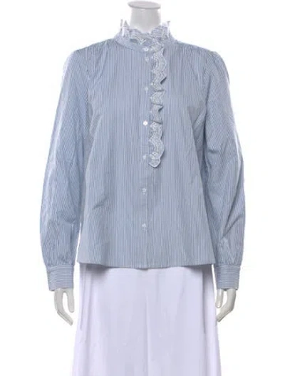 Pre-owned Sézane Striped Long Sleeve Blouse In Blue
