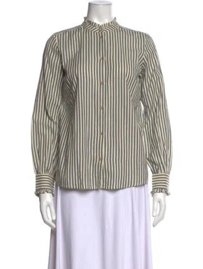 Pre-owned Sézane Striped Long Sleeve Blouse In Blue