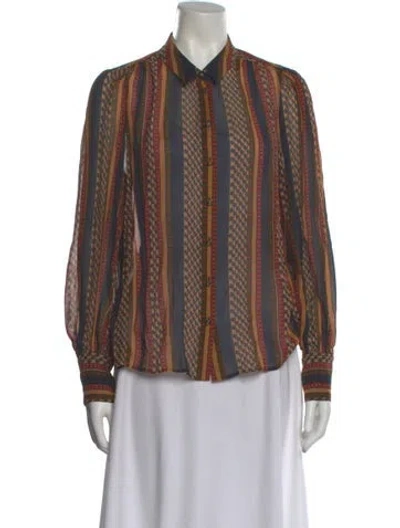 Pre-owned Sézane Striped Long Sleeve Blouse In Brown