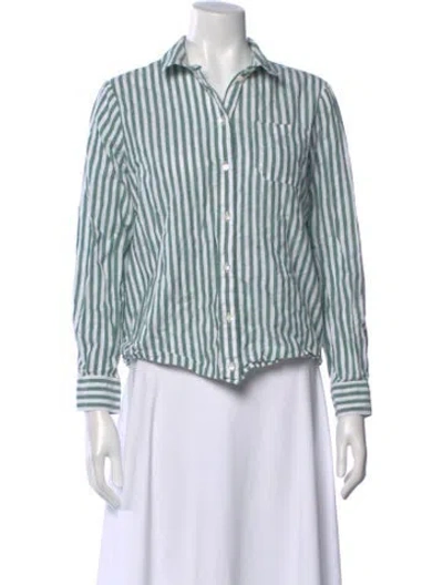 Pre-owned Sézane Striped Long Sleeve Blouse In Green