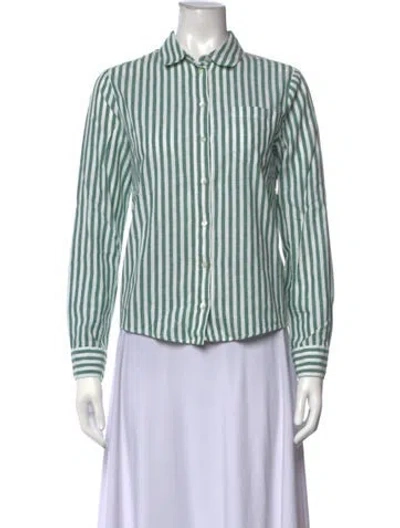 Pre-owned Sézane Striped Long Sleeve Blouse In Green